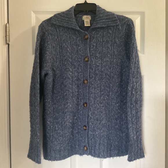 Women’s LL Bean Shawl Collar Cable Knit Button Front Wool Blend Sweater, Size S - Picture 1 of 4